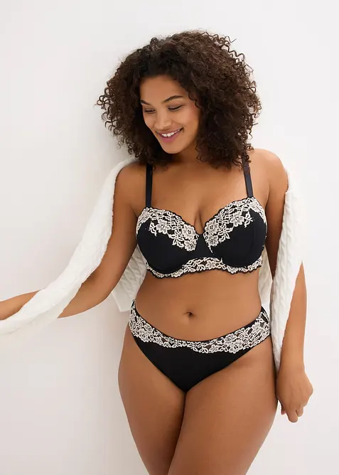 Lot de 2 soutiens-gorge balconnet avec dentelle bicolore, bonprix