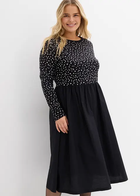 Kleid im Materialmix aus reiner Baumwolle, bonprix