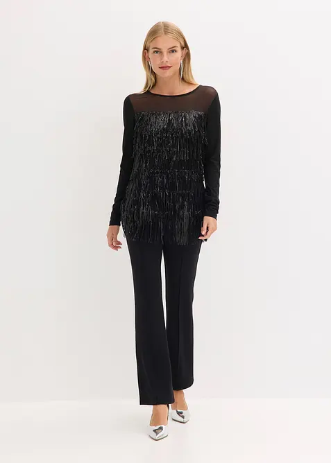 T-shirt manches longues à franges et sequins, bonprix