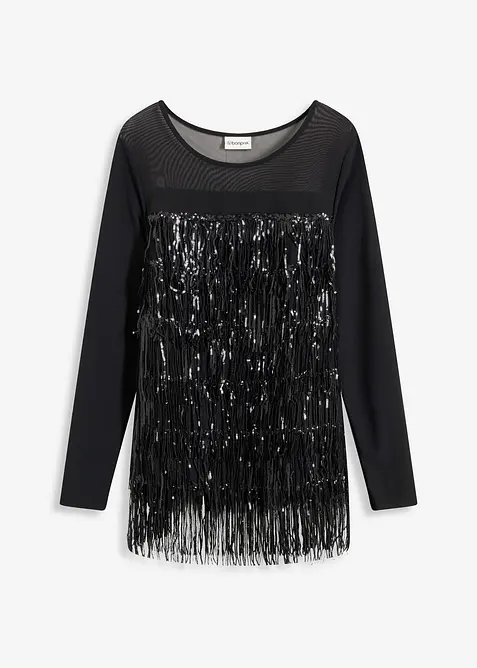 T-shirt manches longues à franges et sequins, bonprix