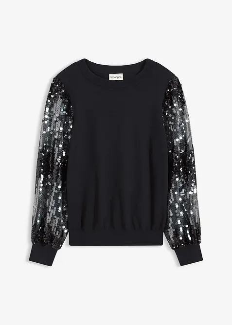 Pull en fine maille avec manches à sequins, bonprix