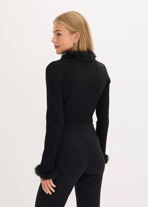 Feinstrickjacke mit Fellimitat, bonprix