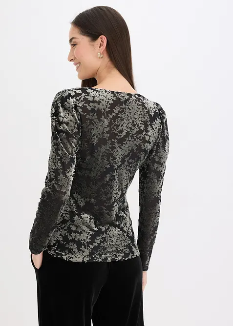 T-shirt manches longues en velours d&eacute;vor&eacute;, bonprix