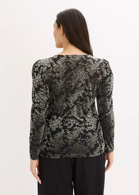 T-shirt manches longues en velours d&eacute;vor&eacute;, bonprix