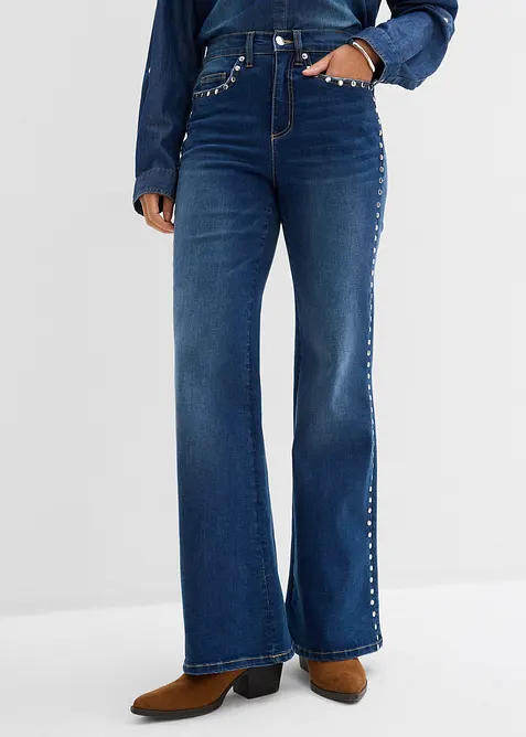 Flared-Jeans High Waist mit Nietenbesatz, bonprix