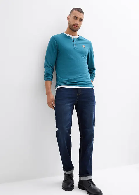 Lot de 2 T-shirts manches longues col tunisien 100% coton, bonprix