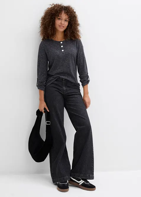 Langarmshirt mit Knopfleiste aus Baumwoll-Mix, bonprix