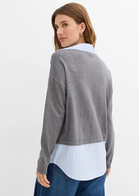 Pull en fine maille empiècement chemisier, bonprix