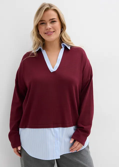 Pull en fine maille empi&egrave;cement chemisier, bonprix