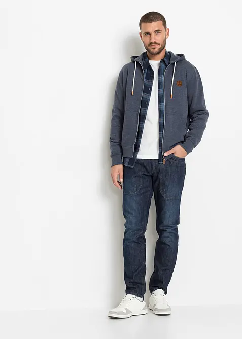 Sweat zippé à capuche et détails enduits, bonprix