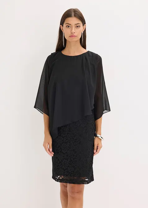 Robe courte en dentelle avec drapé en mousseline, bonprix
