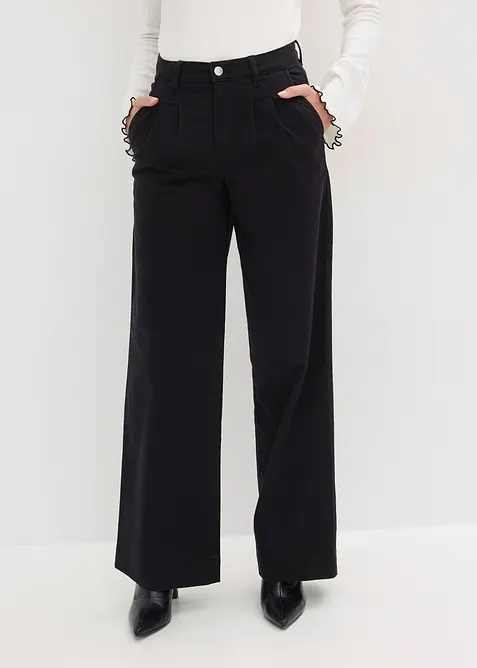Pantalon large &agrave; pinces avec taille &eacute;lastiqu&eacute;e, bonprix