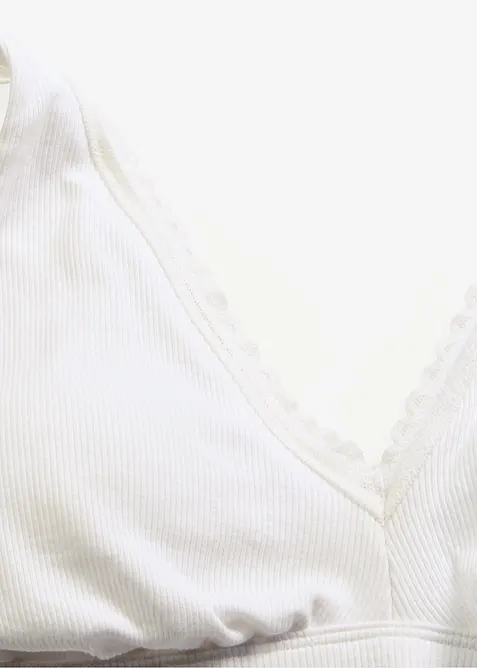 Soutien-gorge bralette rembourr&eacute; sans armatures, coton et dentelle, bonprix