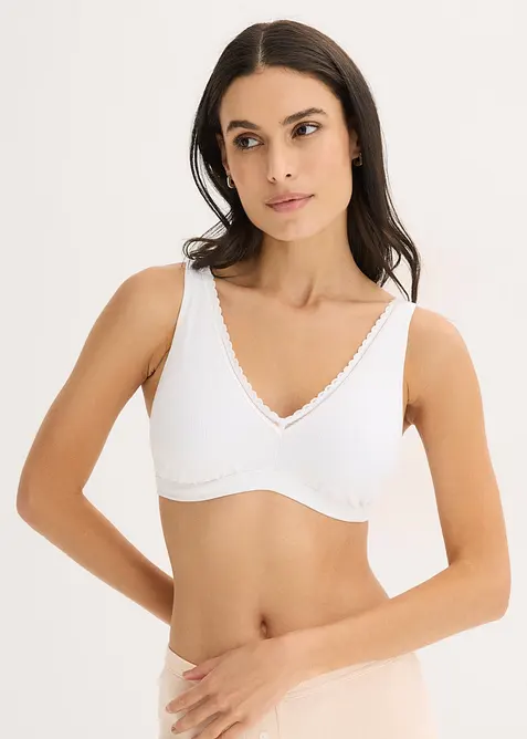 Soutien-gorge bralette rembourr&eacute; sans armatures, coton et dentelle, bonprix