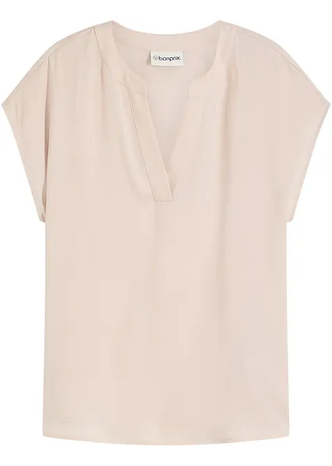 Blouse manches courtes ample en satin avec &eacute;paules descendues, bonprix