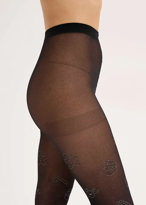 Collant &agrave; imprim&eacute; de No&euml;l brillant, bonprix