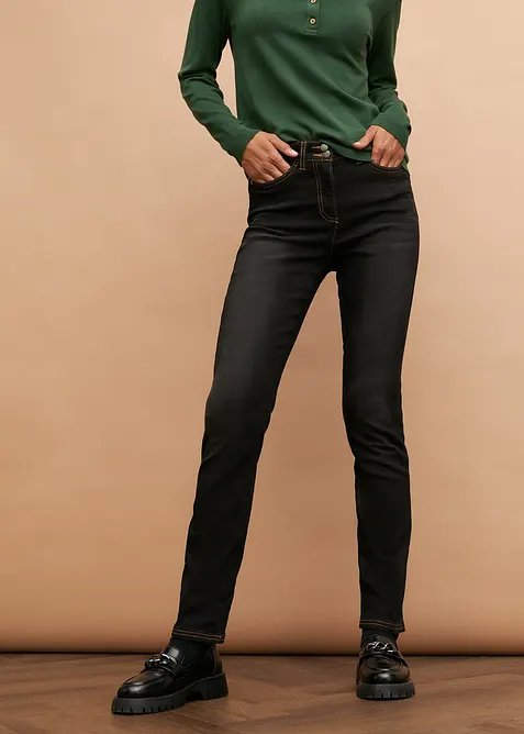 Jean droit taille mi-haute &eacute;lastiqu&eacute;e, doublure chaude, bonprix