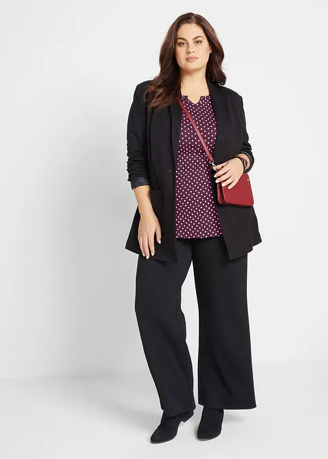 Gepunktetes Baumwoll-Langarmshirt mit Seitenschlitzen, bonprix