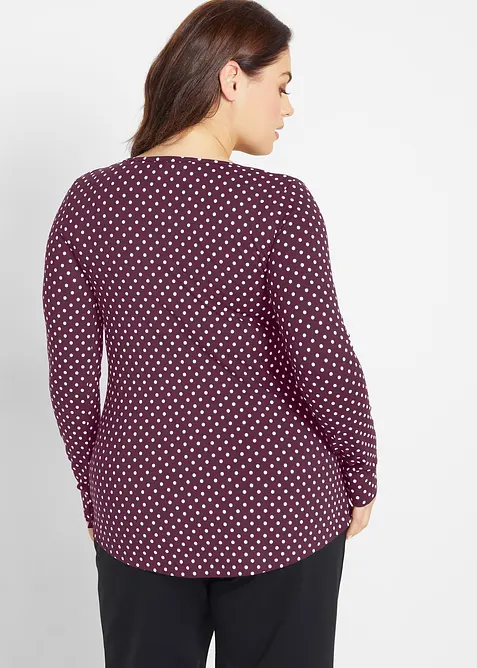Gepunktetes Baumwoll-Langarmshirt mit Seitenschlitzen, bonprix