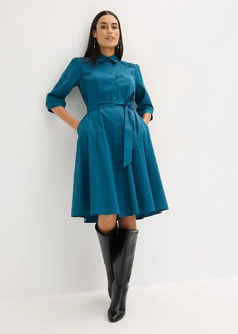 Robe-chemise avec dentelle et lien &agrave; nouer, bonprix