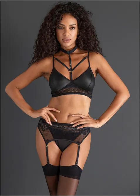 Bralette+String+Strapshalter mit Wetlook (3-tlg.Set), bonprix