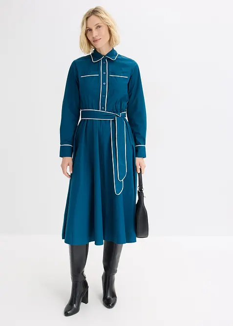 Hemdblusenkleid aus Baumwoll-Popeline mit b&uuml;gelfreier Ausr&uuml;stung, bonprix