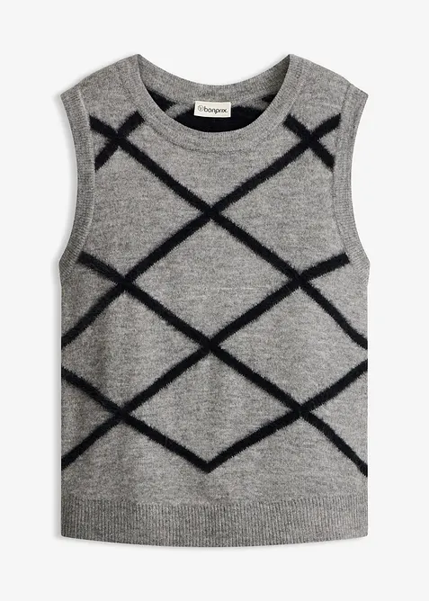 Pull sans manches &agrave; motif en maille poilue, bonprix