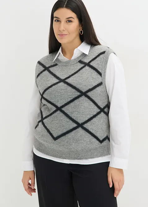 Pull sans manches &agrave; motif en maille poilue, bonprix