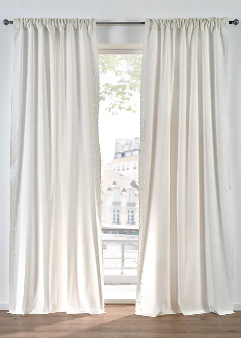 Rideau en coton &agrave; bordures brod&eacute;es (1&nbsp;pce), bonprix