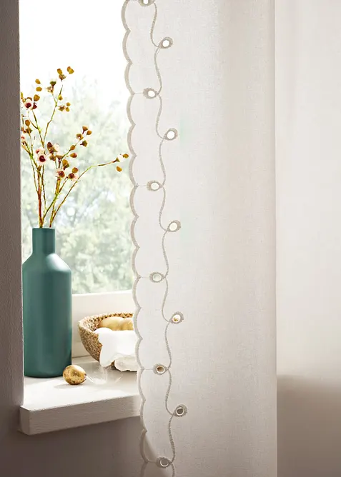 Rideau en coton &agrave; bordures brod&eacute;es (1&nbsp;pce), bonprix