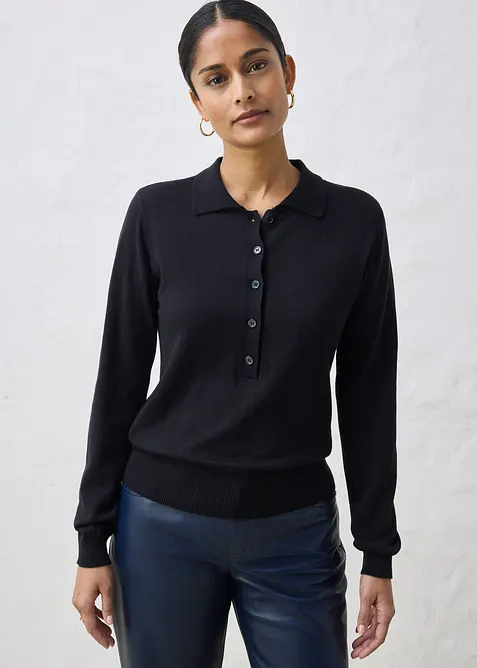 Polo-Pullover mit Seidenanteil, bonprix