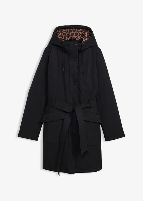 Wasserabweisender Outdoor-Kurzmantel mit G&uuml;rtel, Leo-Futter, bonprix