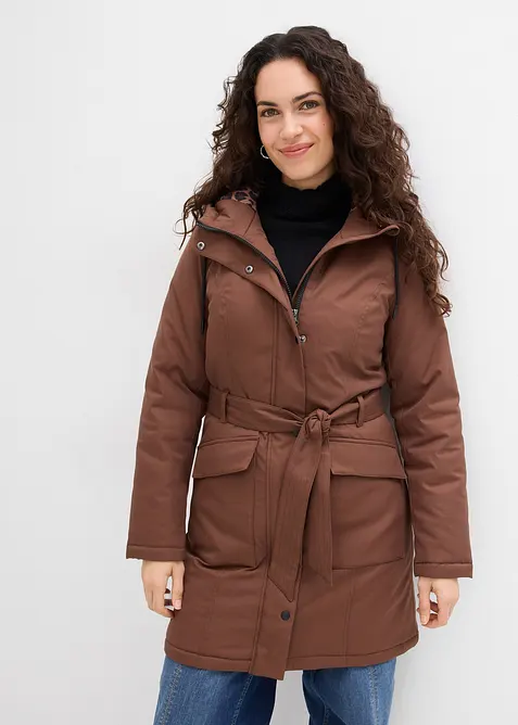 Manteau court d&eacute;perlant avec ceinture et doublure l&eacute;opard, bonprix