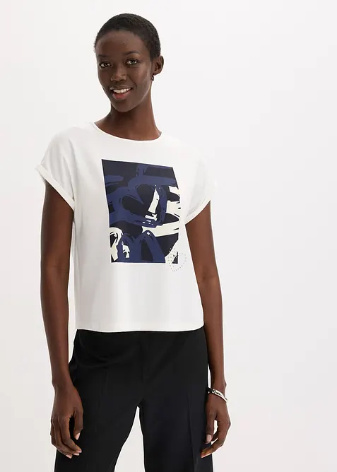 T-shirt en viscose m&eacute;lang&eacute;e &agrave; strass, bonprix