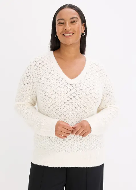 Ajour-Pullover mit Federgarn, bonprix