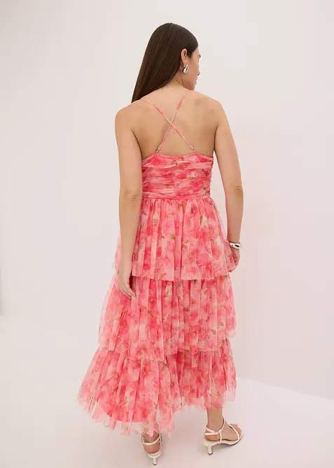 Robe midi en tulle fin &agrave; volants, bonprix