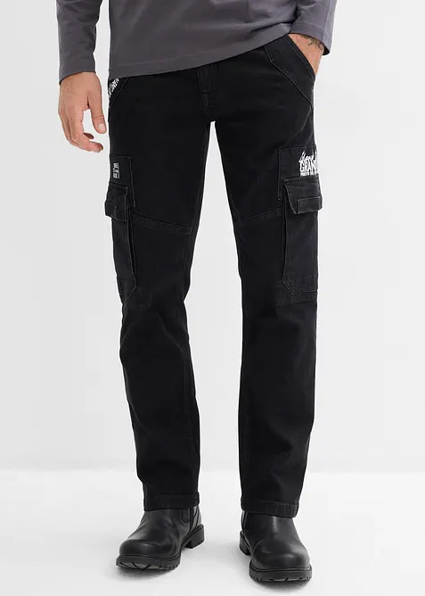 Jean cargo extensible loose taille &eacute;lastiqu&eacute;e, droit, bonprix