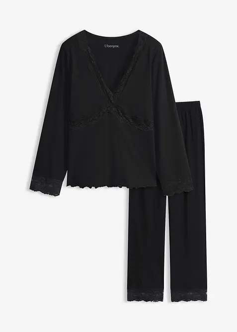 Pyjama mit Spitzenbesatz, bonprix