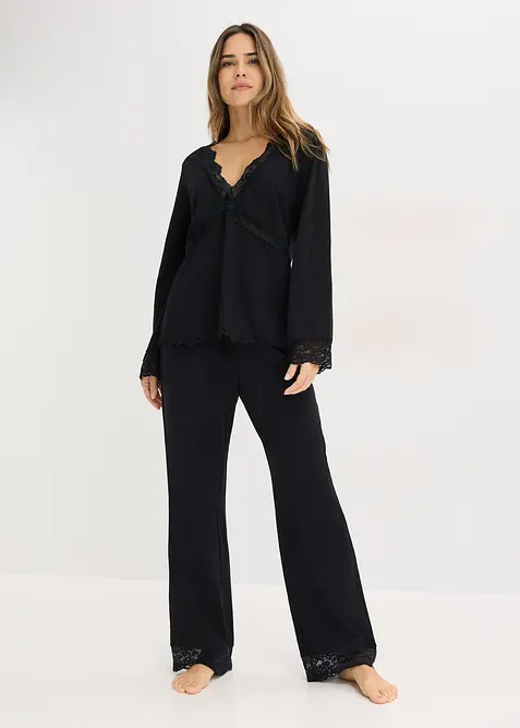 Pyjama mit Spitzenbesatz, bonprix
