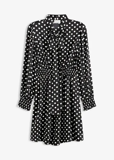 Kleid mit Schluppenkragen aus flie&szlig;endem Satin, bonprix