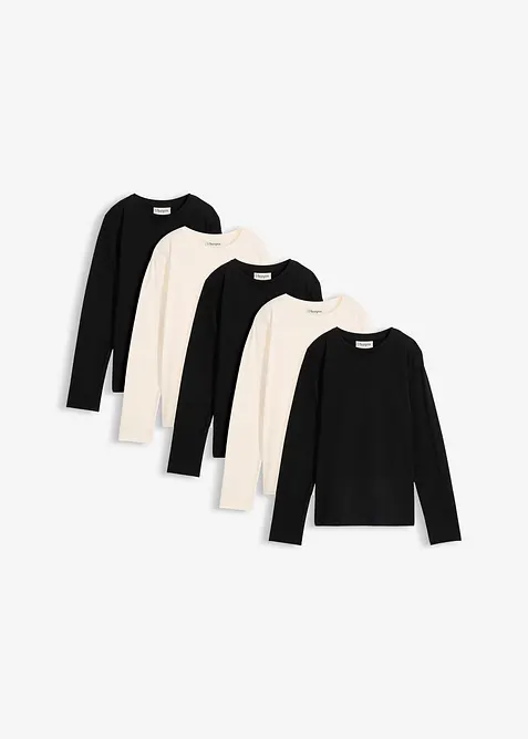 Lot de 5 T-shirts manches longues 100% coton, bonprix