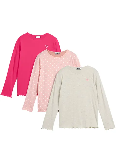 Lot de 3 T-shirts manches longues en coton, bonprix