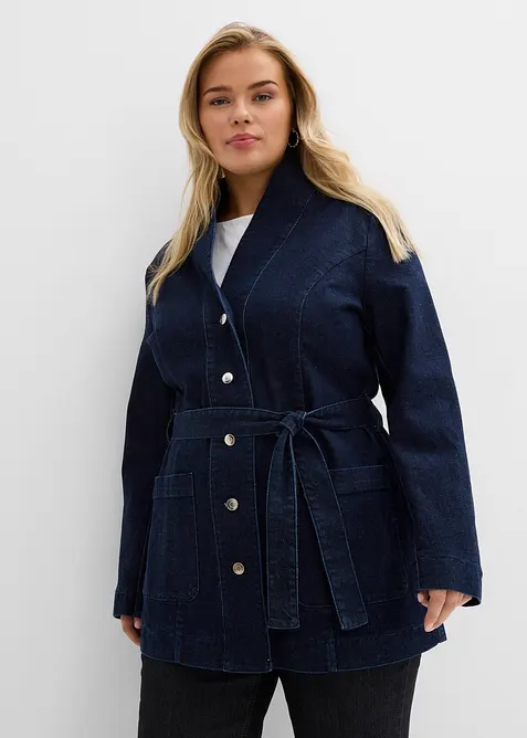 Jeansjacke mit G&uuml;rtel, mit Baumwolle, bonprix