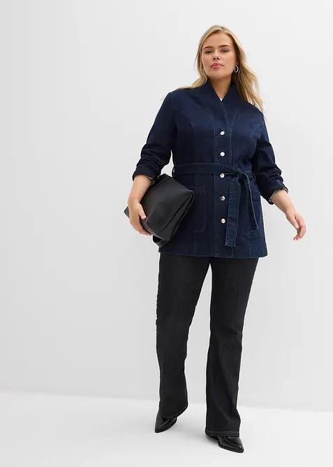 Jeansjacke mit G&uuml;rtel, mit Baumwolle, bonprix