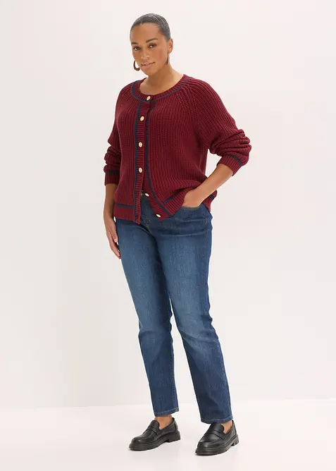 Strickjacke mit kontrastfarbigen Streifen, bonprix