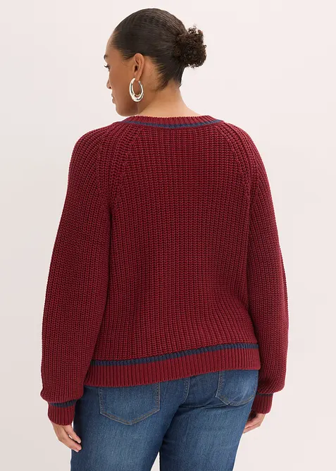 Strickjacke mit kontrastfarbigen Streifen, bonprix