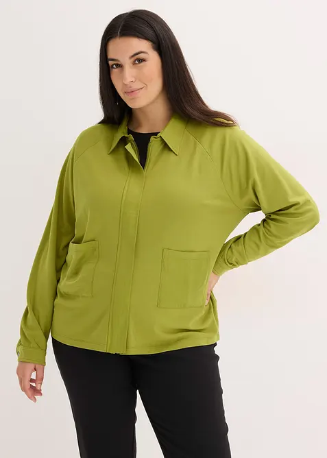 Veste l&eacute;g&egrave;re en Punto di Roma avec bordure en satin, bonprix