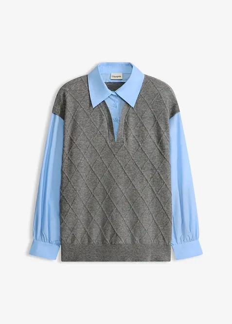 Pull &agrave; empi&egrave;cement chemisier, bonprix