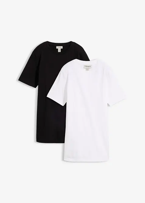 Lot de 2 T-shirts longs 100% coton, bonprix