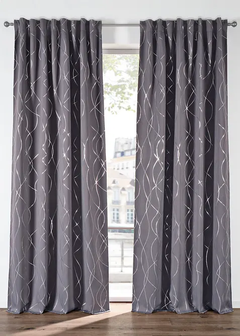 Rideau panneau obscurcissant &agrave; imprim&eacute; brillant, aussi en extra long (1 pce), bonprix